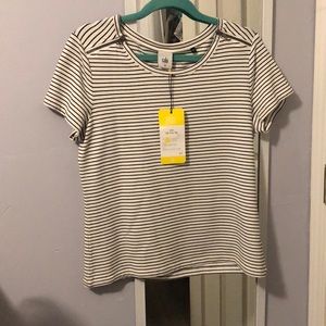 CAbi Riviera Heights B&W Stripe Zip Crop Top